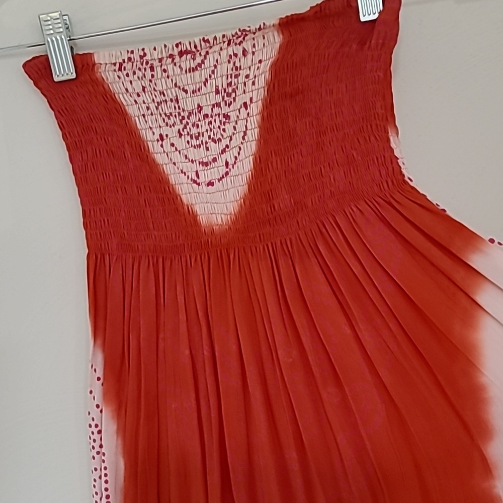 Strapless Smocked High Low Midi Sundress S/M - Picture 3 of 4